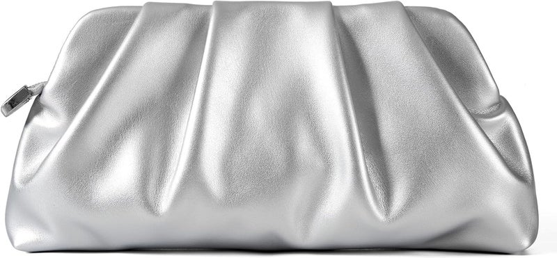 FanChris Evening Bag for Women Ruched Clutch Purse Detachable Metal Chain Crossbody Bag - Image 1